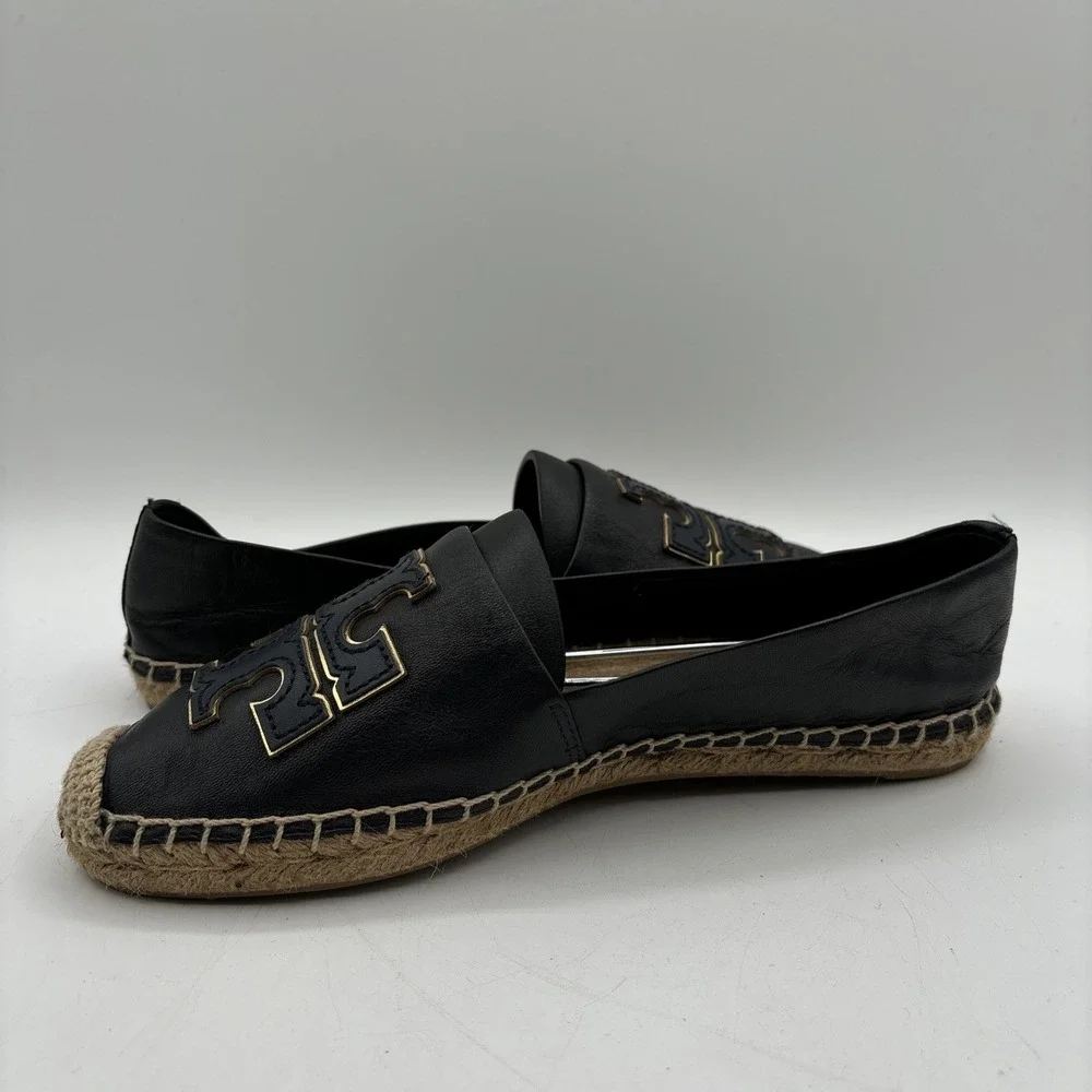 Tory Burch Ines Espadrille Women's 7 Navy Blue Leather‎ Loafer Flats Resort Chic